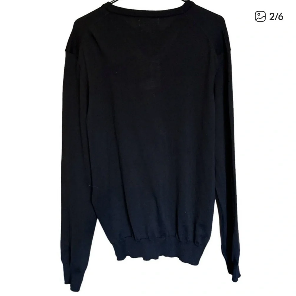 Toscano Firenze 100% Merino Wool Sweater Men's Size XL Black V Neck Long Sleeve.
